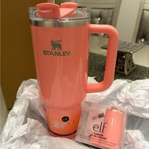 ELF Stanley Cup 40 Oz Full Set coral fixation Pink Lip Oil Collab